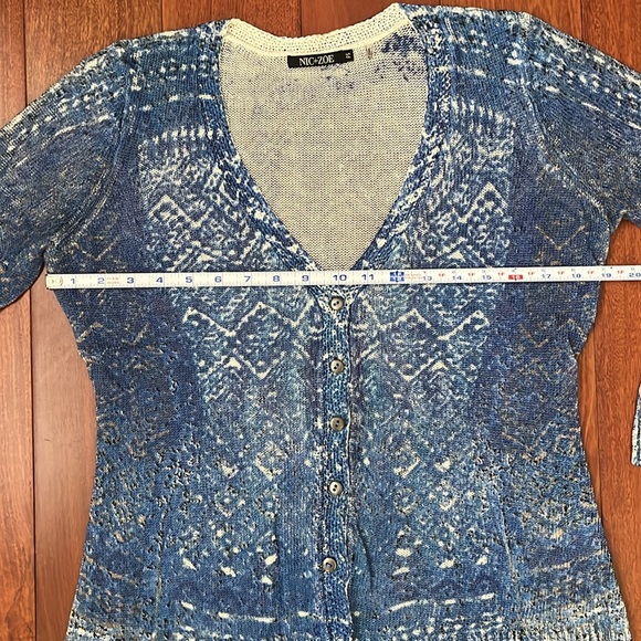 Nic + Zoe Tribal Hand Printed Lightweight Linen Blend Cardigan Blue, Petite S - Picture 7 of 11